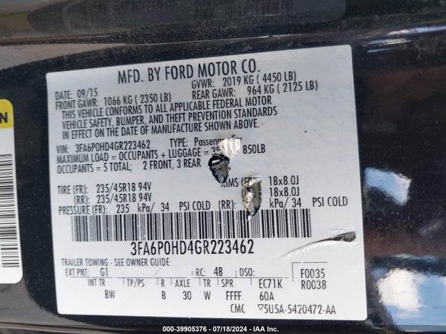 Ford FUSION SE 2016 3FA6P0HD4GR223462 Image 9