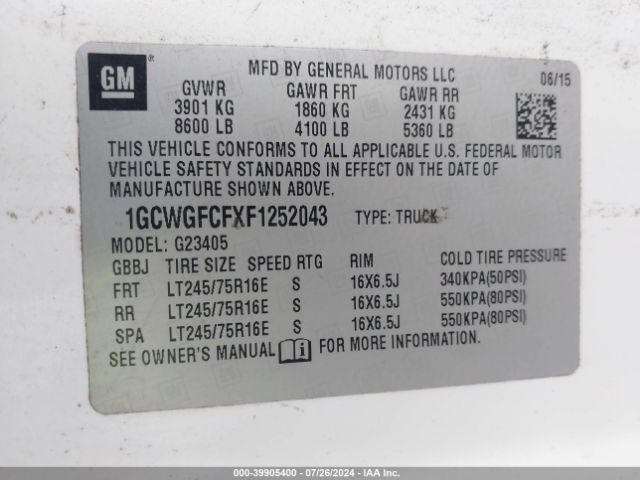 1GCWGFCFXF1252043 Chevrolet Express 2500 Work Van