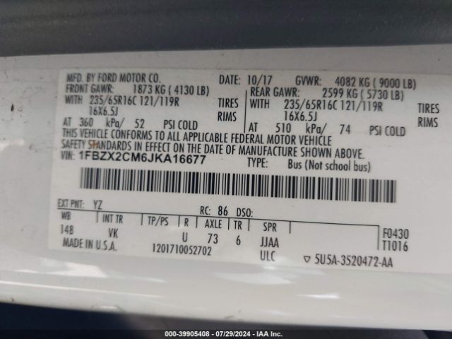 1FBZX2CM6JKA16677 Ford Transit T-350
