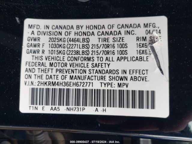 2HKRM4H36EH672771 Honda CR-V LX