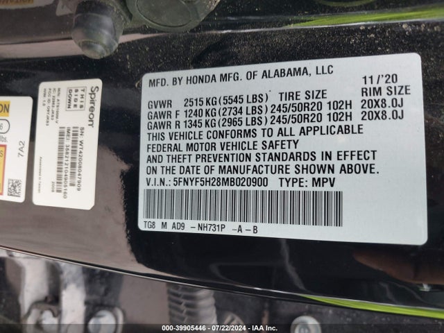 Honda Pilot 2wd Special Edition 2021 5FNYF5H28MB020900 Image 9