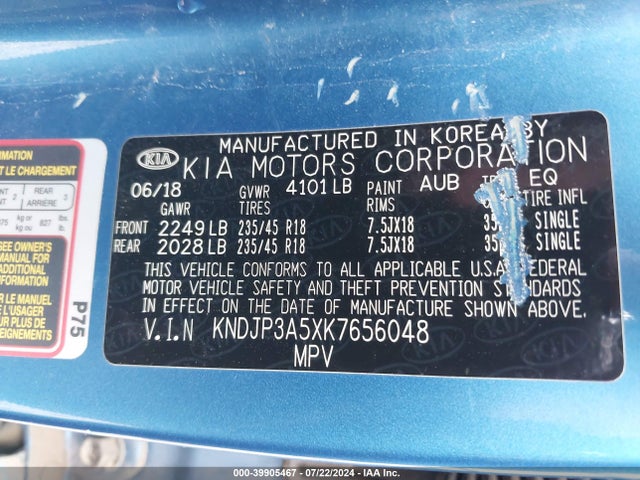 KIA SOUL + 2019 KNDJP3A5XK7656048 Image 9