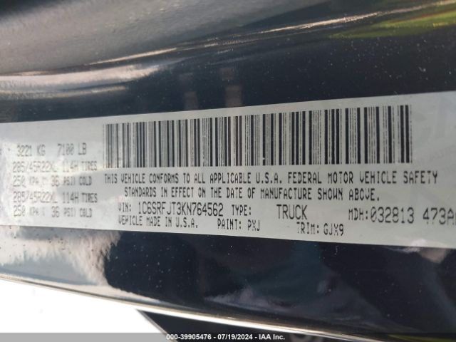 1C6SRFJT3KN764562 RAM 1500 Laramie  4x4 5'7 Box