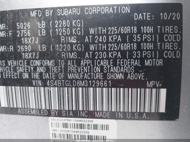 4S4BTGLD8M3129661 Subaru Outback Onyx Edition Xt