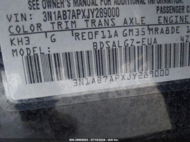 3N1AB7APXJY289000 Nissan SENTRA SL