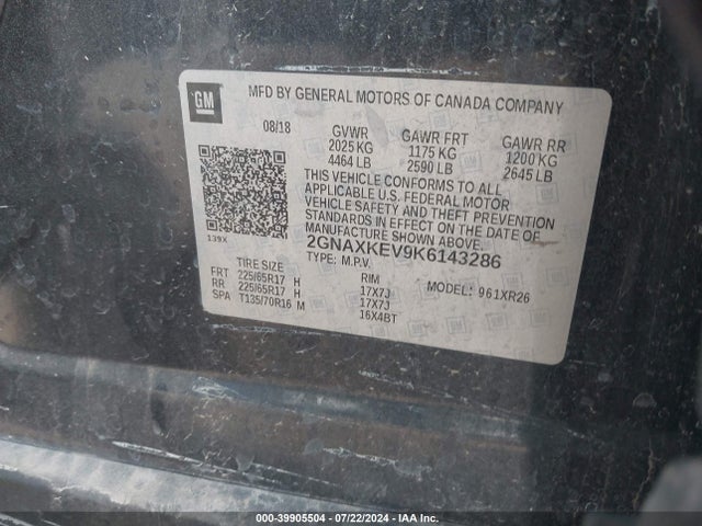 Chevrolet EQUINOX LT 2019 2GNAXKEV9K6143286 Image 9