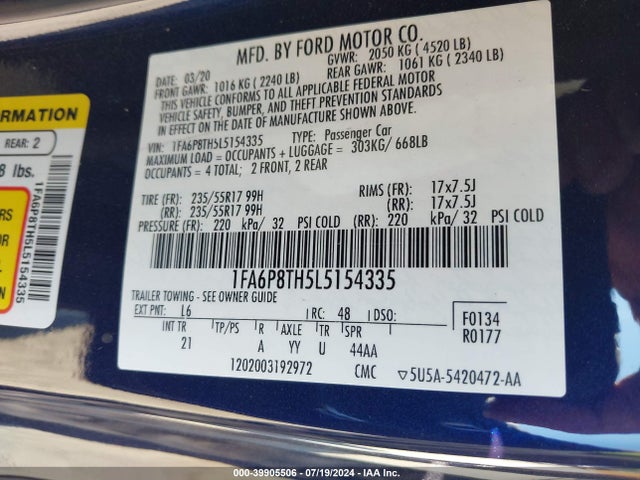 Ford Mustang Ecoboost Fastback 2020 1FA6P8TH5L5154335 Image 9