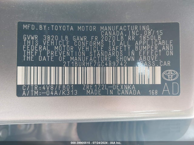 Toyota COROLLA LE 2016 2T1BURHE7GC489742 Image 9