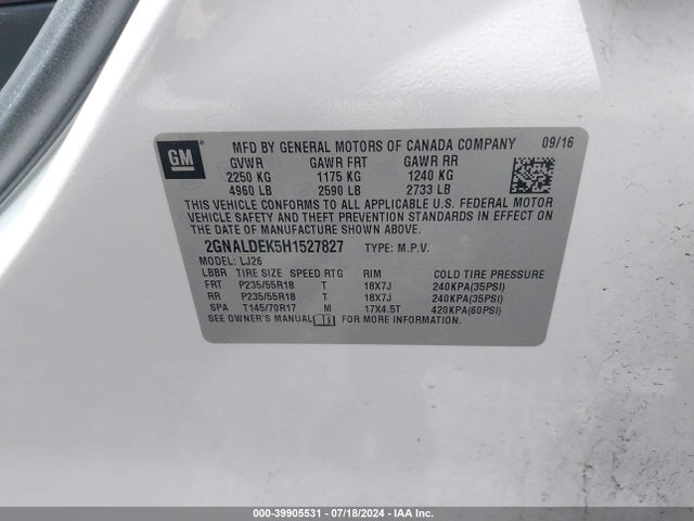 Chevrolet Equinox Premier 2017 2GNALDEK5H1527827 Image 9