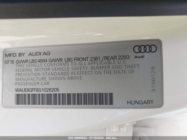 WAUE8GFF8G1026205 Audi A3 2.0t Premium