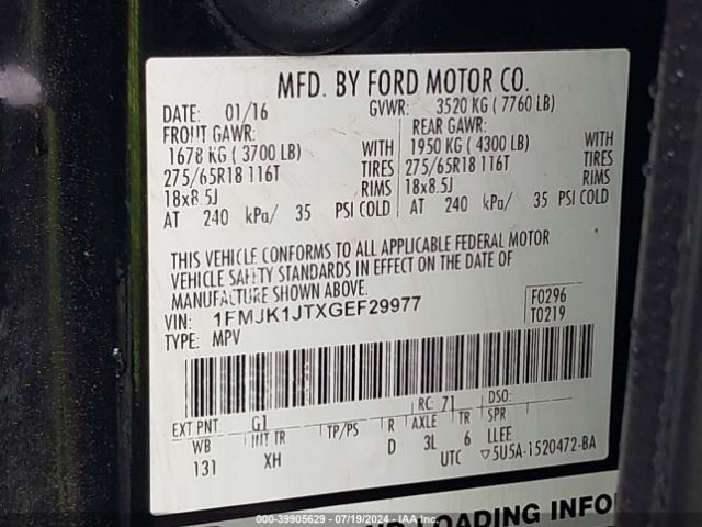 1FMJK1JTXGEF29977 Ford Expedition El Xlt