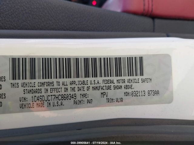 1C4SDJCT7HC860349 Dodge Durango R/t Awd