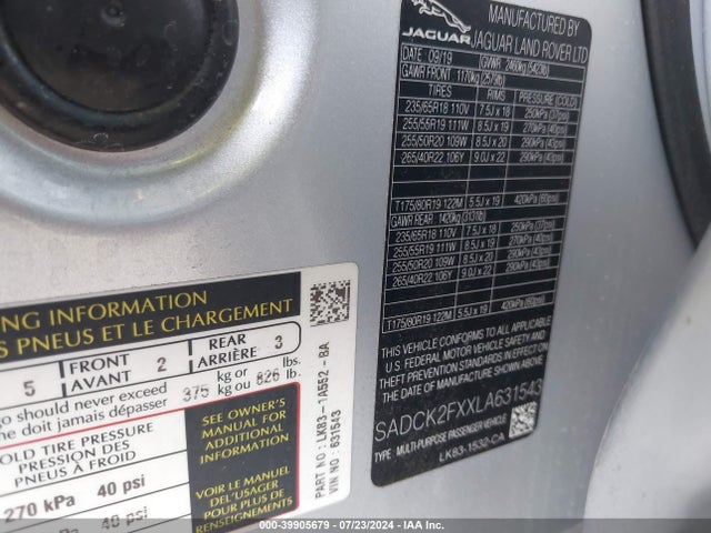 2020 JAGUAR F-PACE SADCK2FXXLA631543 Photo 8
