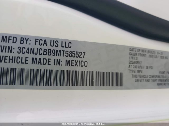 3C4NJCBB9MT585527 Jeep Compass Latitude Fwd