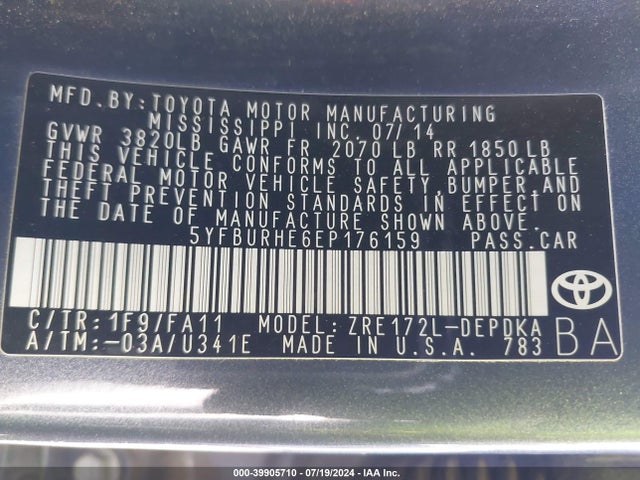 Toyota COROLLA L 2014 5YFBURHE6EP176159 Image 9