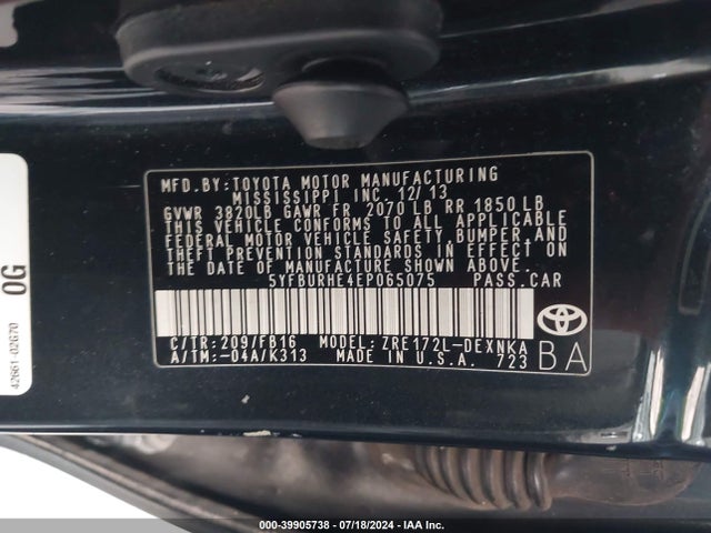 Toyota COROLLA LE 2014 5YFBURHE4EP065075 Image 9