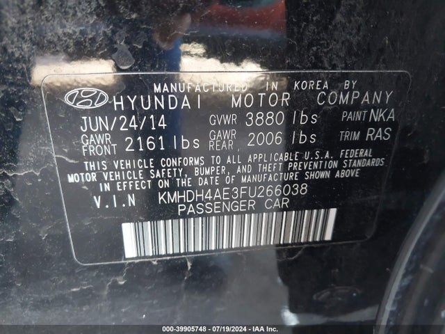 Hyundai ELANTRA SE 2015 KMHDH4AE3FU266038 Image 9