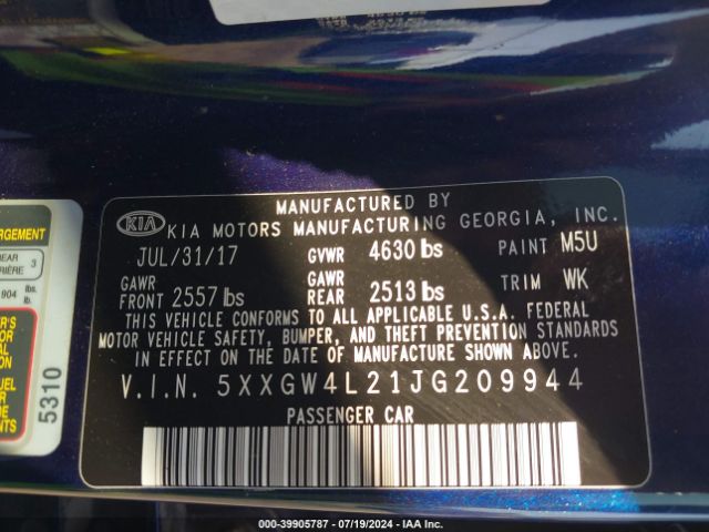 5XXGW4L21JG209944 KIA Optima Sx Turbo