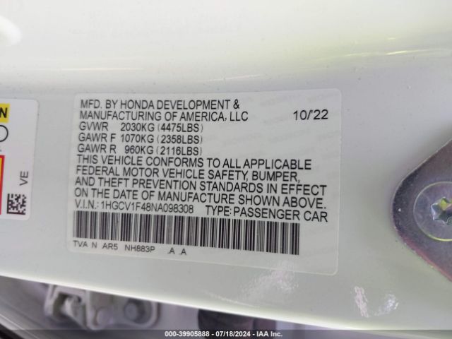 1HGCV1F48NA098308 Honda Accord Sport Special Edition