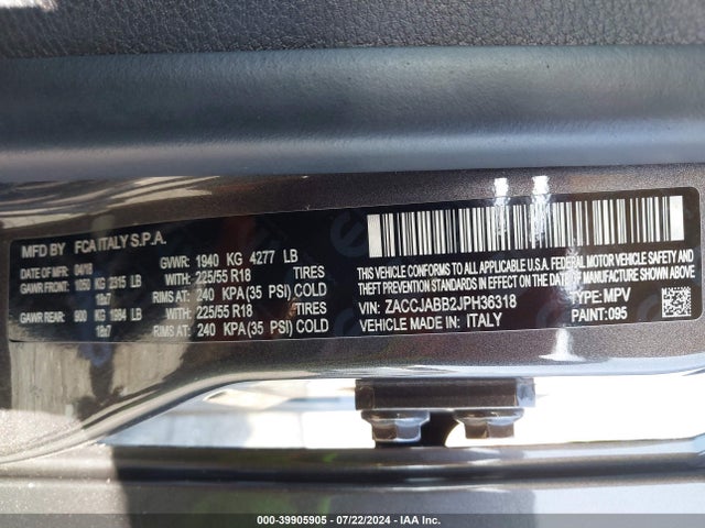 ZACCJABB2JPH36318 Jeep Renegade Altitude Fwd