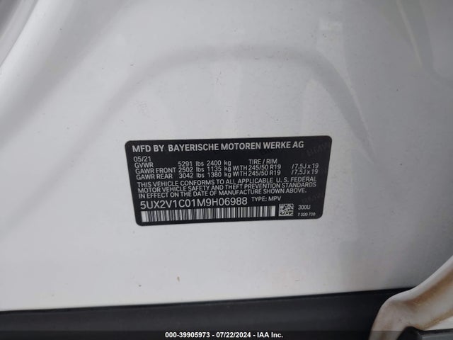 5UX2V1C01M9H06988 BMW X4 Xdrive30i