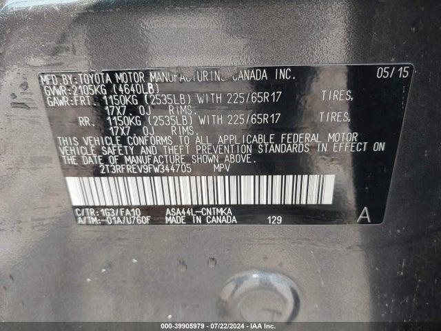 Toyota Rav4 Xle 2015 2T3RFREV9FW344705 Image 9