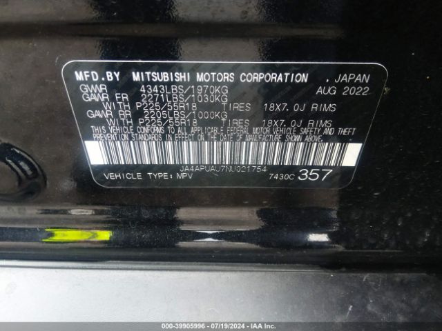 JA4APUAU7NU021754 Mitsubishi Outlander Sport 2.0 Be 2wd/2.0 Es 2wd/2.0 Le 2wd/2.0 S 2wd