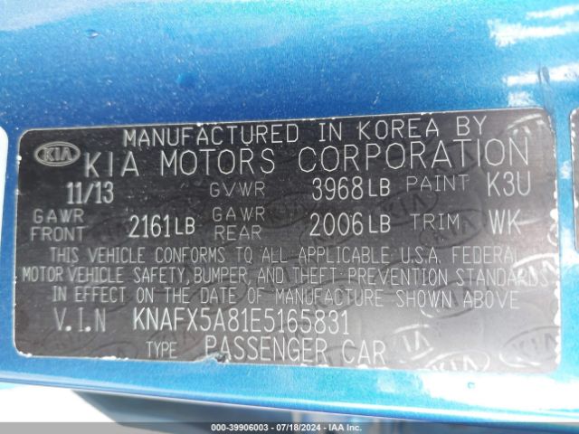 KNAFX5A81E5165831 KIA FORTE EX