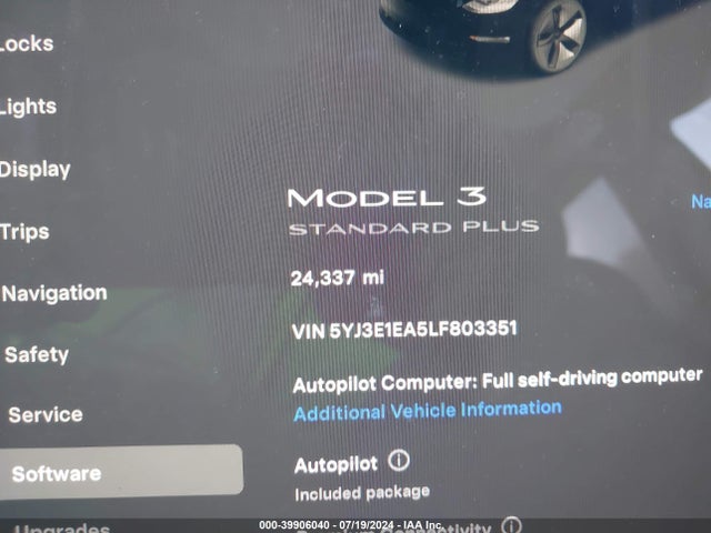 5YJ3E1EA5LF803351 Tesla Model 3 Standard Range Plus Rear-wheel Drive/standard Range Rear-wheel Drive
