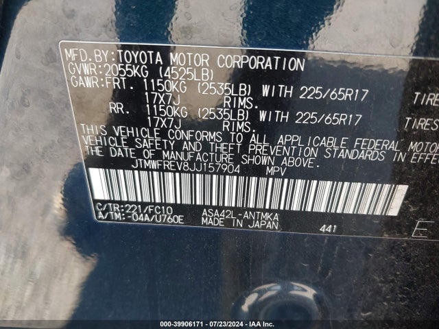 Toyota Rav4 Xle 2018 JTMWFREV8JJ157904 Image 9