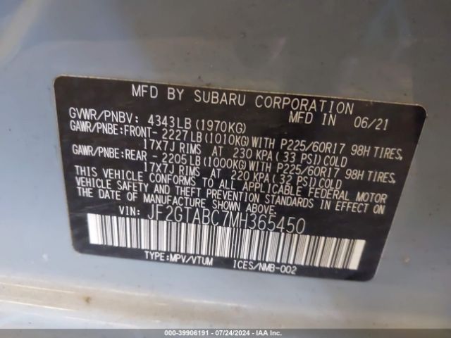JF2GTABC7MH365450 Subaru Crosstrek