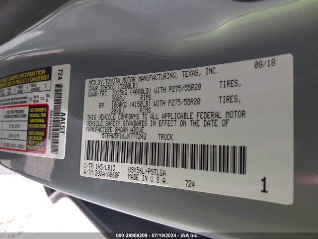 5TFHW5F16JX777242 Toyota Tundra Limited 5.7l V8