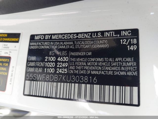 55SWF8DB7KU303816 Mercedes-Benz C 300