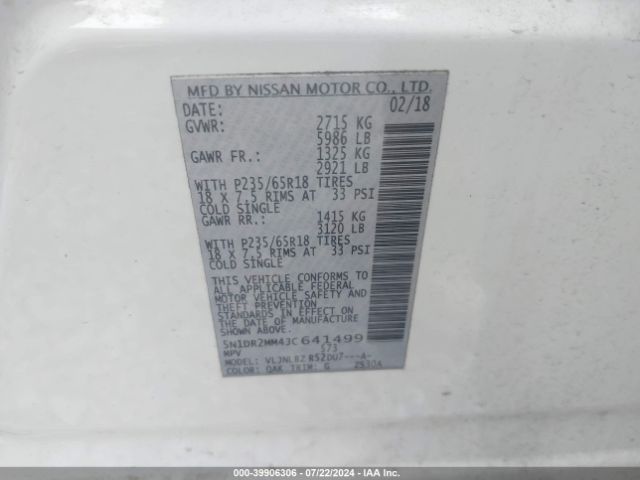 5N1DR2MM4JC641499 Nissan Pathfinder S