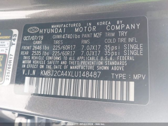 KM8J2CA4XLU148487 Hyundai TUCSON SE