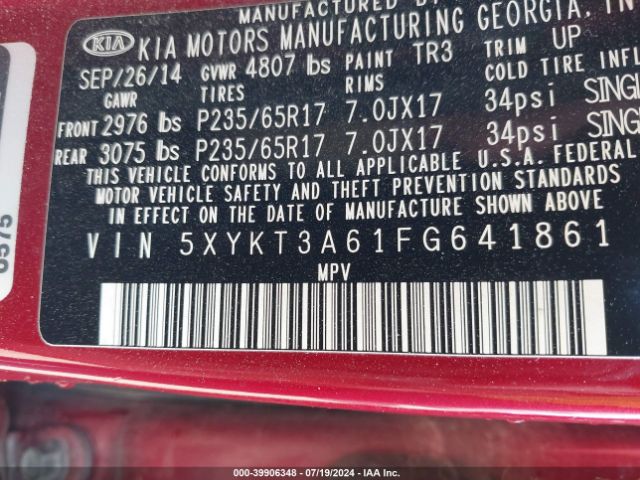 5XYKT3A61FG641861 KIA SORENTO LX