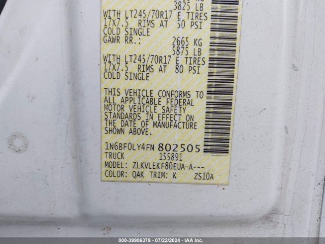 1N6BF0LY4FN802505 Nissan Nv Cargo Nv2500 Hd Sv V6