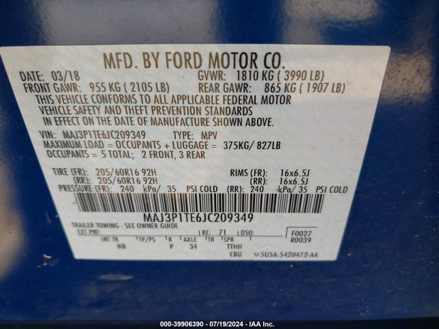 Ford Ecosport Se 2018 MAJ3P1TE6JC209349 Image 9