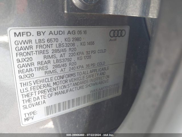 WA1LAAF70HD018162 Audi Q7 3.0t Premium