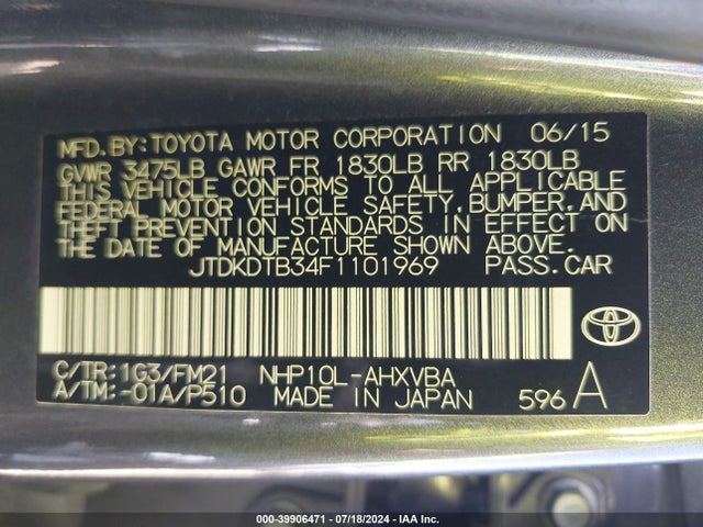 Toyota Prius C Two 2015 JTDKDTB34F1101969 Image 9