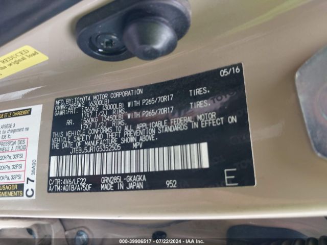JTEBU5JR1G5352505 Toyota 4runner Trd Pro