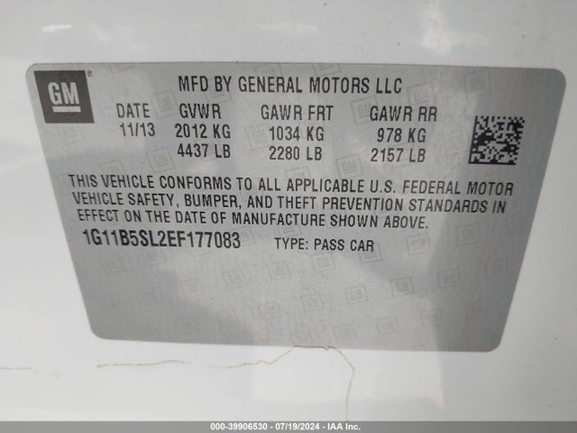 Chevrolet Malibu 1ls 2014 1G11B5SL2EF177083 Image 9