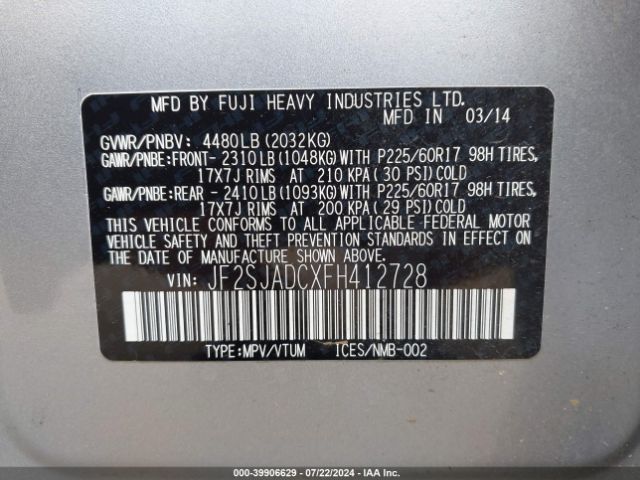 JF2SJADCXFH412728 Subaru Forester 2.5i Premium