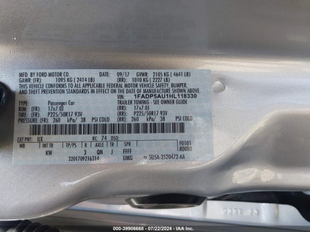 1FADP5AU1HL118330 Ford C-max Hybrid Se