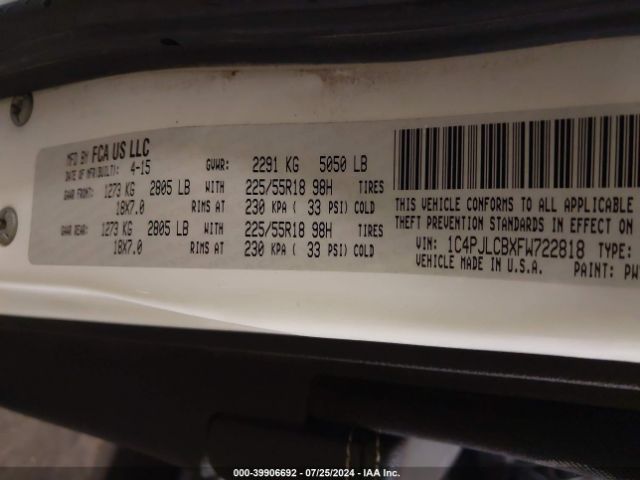 1C4PJLCBXFW722818 Jeep Cherokee Latitude Altitude
