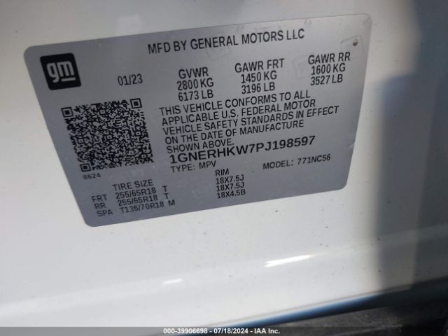 1GNERHKW7PJ198597 Chevrolet Traverse Fwd Lt Leather