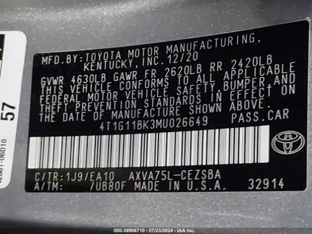 4T1G11BK3MU026649 Toyota Camry Se Awd