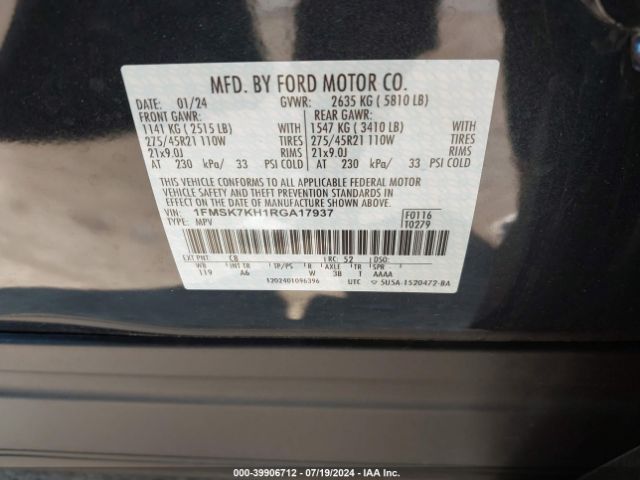 1FMSK7KH1RGA17937 Ford Explorer St-line