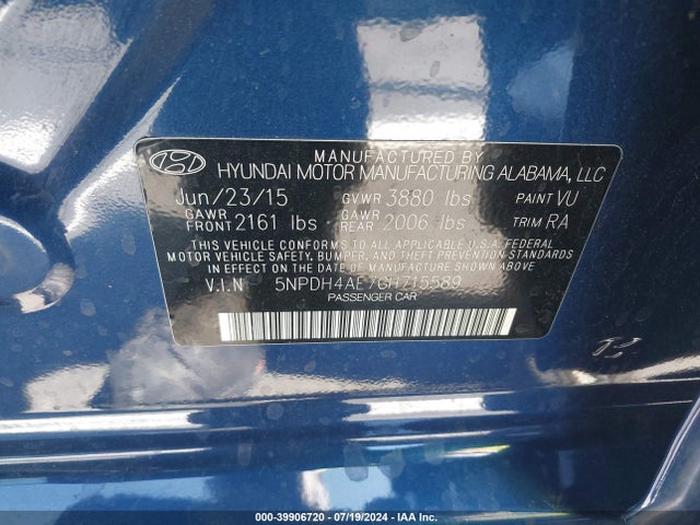 Hyundai ELANTRA SE 2016 5NPDH4AE7GH715589 Image 9