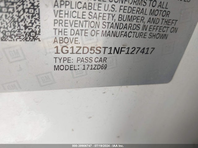 1G1ZD5ST1NF127417 Chevrolet Malibu Fwd Lt
